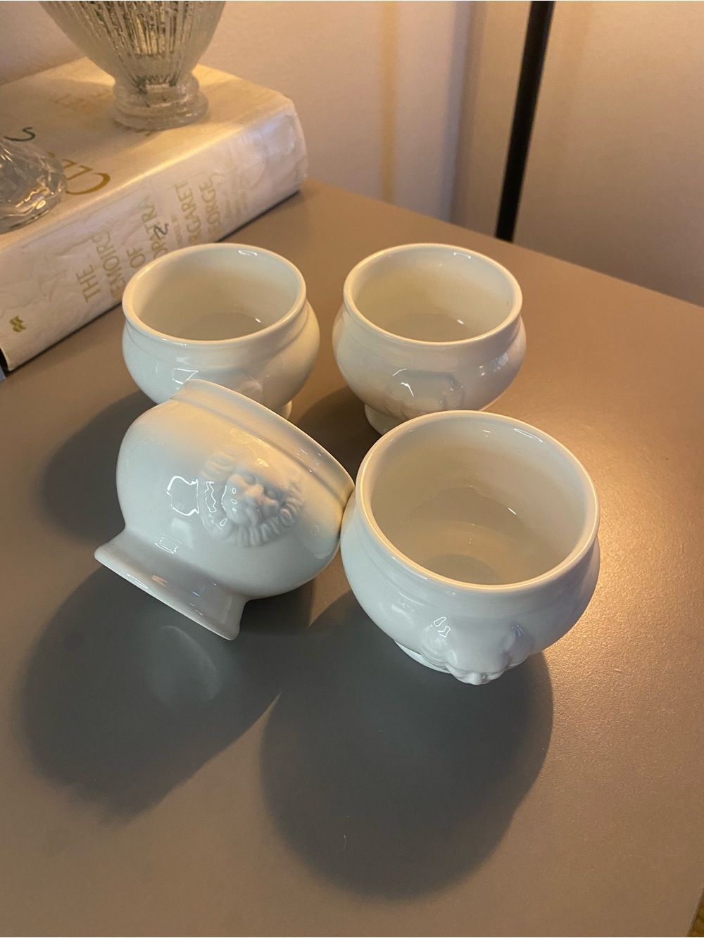 Sur La Table White Porcelain Egg Cup Set with Embossed Lion 🦁 Detail